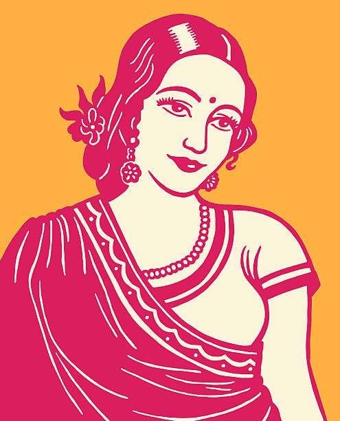 ilustrações, clipart, desenhos animados e ícones de mulher indiana - saree