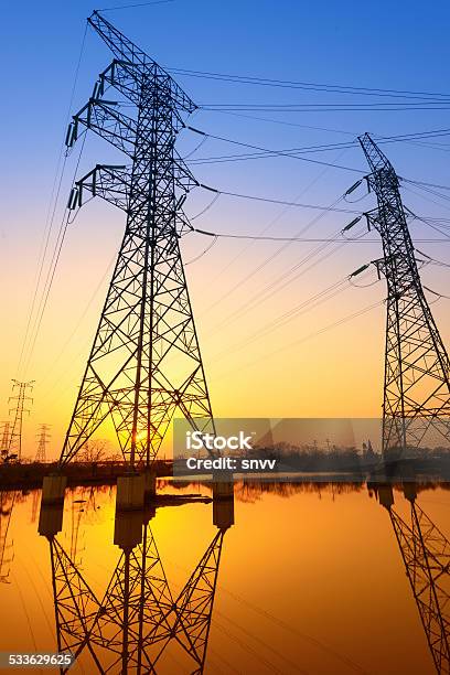 High Voltage Posthighvoltage Tower Sky Background Stock Photo - Download Image Now