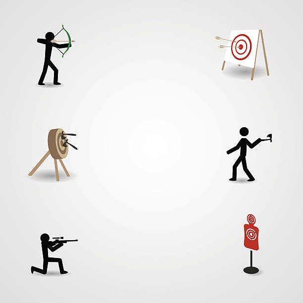 Shooting, archery and axe throwing Shooter, archer and axe thrower. Eps10 axe throwing stock illustrations