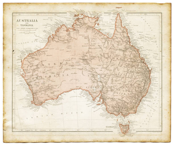 an old map of Australia 1899 - combined with several different textures and grunge papers