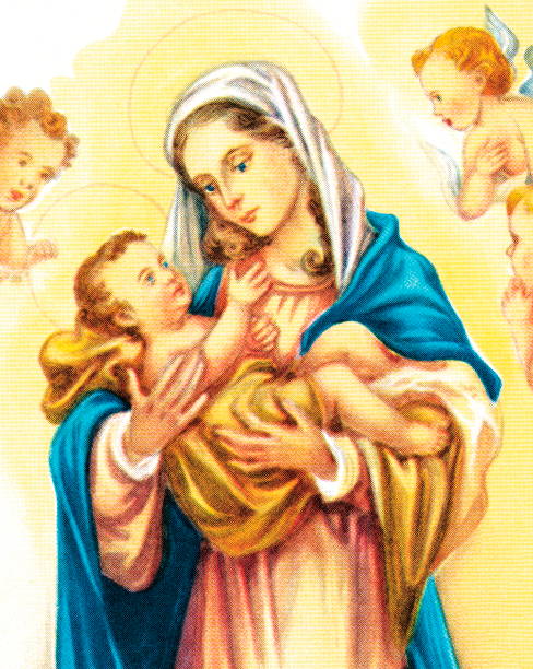 istock Mother Mary with Jesus and angels 533645099