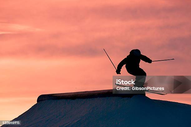 Sunset Ski Grind Stock Photo - Download Image Now - Skiing, Ski, Night