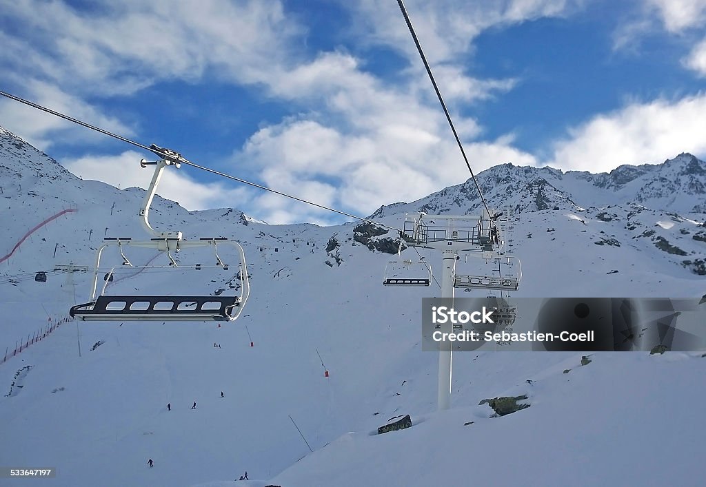 Ski lift Val Thorens, France -  January  15, 2015: Showing a chair lift at Val Thorens Ski Resort 2015 Stock Photo