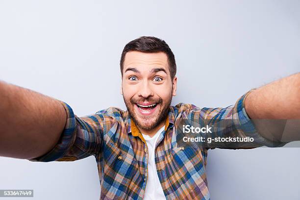 I Love Selfie Stock Photo - Download Image Now - Selfie, Men, Studio Shot