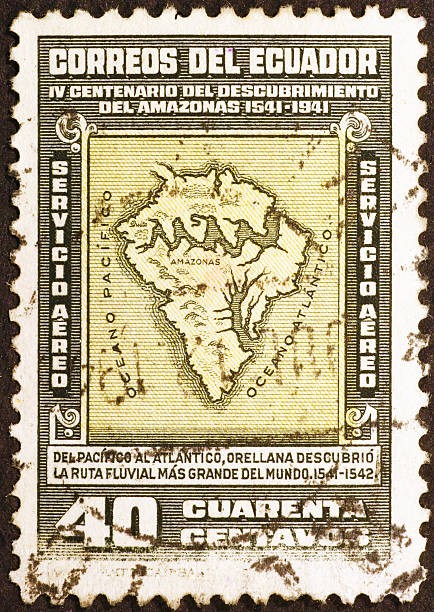 istock Ancient map of South America on old stamp 533648479