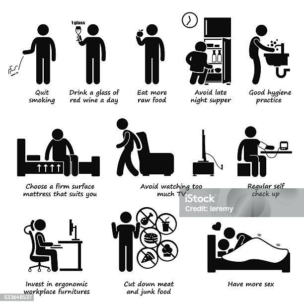 Healthy Lifestyles Do And Dont Stick Figure Pictogram Icons Stock Illustration - Download Image Now