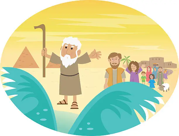 Vector illustration of Moses Splitting The Sea