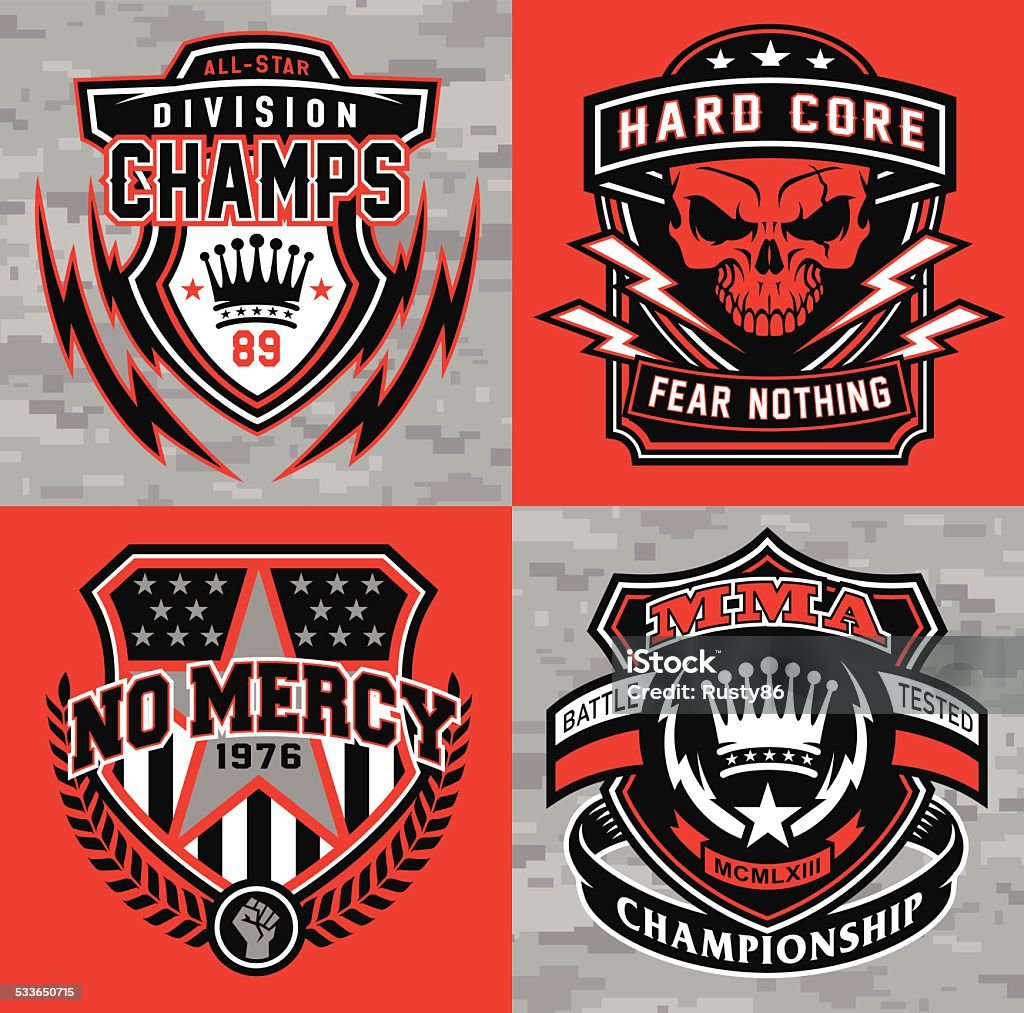 Sports shield emblem graphic set Original sports-inspired emblem graphics designed for multiple applications. Wrestling stock vector