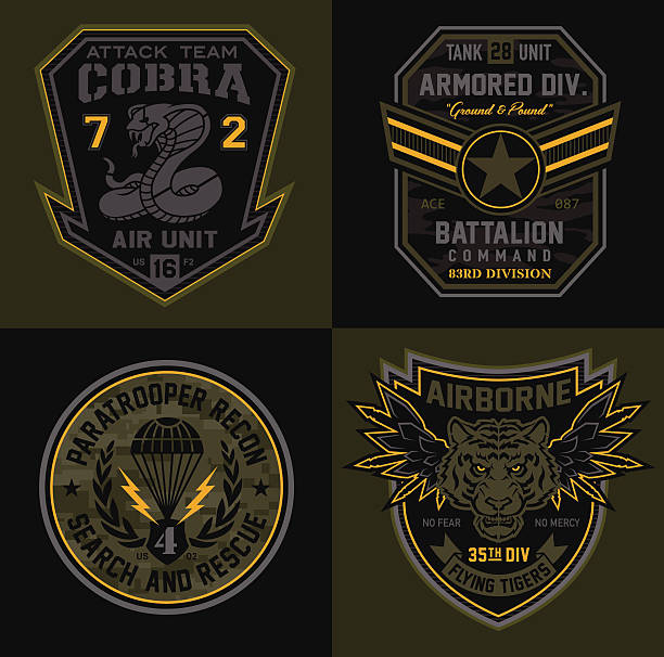 ilustrações, clipart, desenhos animados e ícones de unidade especial de patches militar - armed forces military insignia badge