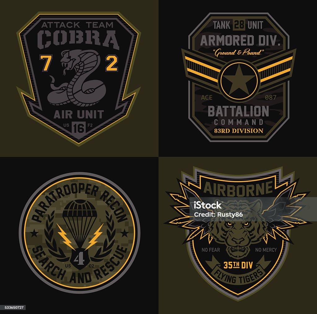 Special unit military patches Original military-inspired patches suitable for modification for multiple uses. Military stock vector