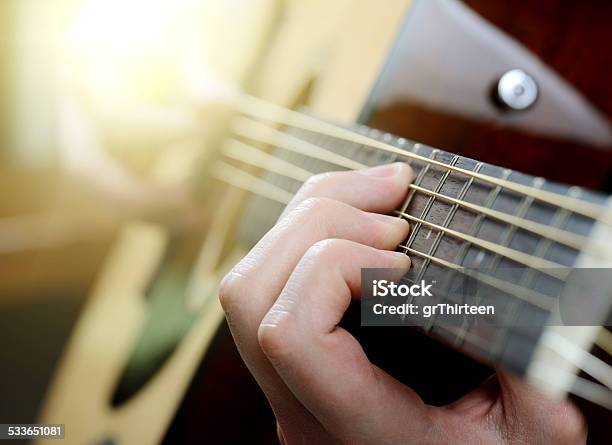 Mans Hands Playing Acoustic Guitar Close Up Stock Photo - Download Image Now - 2015, Adult, Backgrounds