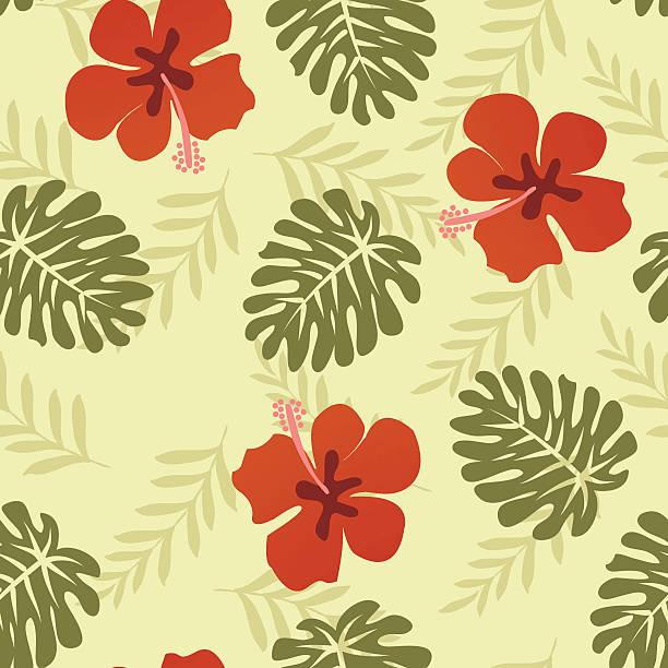 illustrazioni stock, clip art, cartoni animati e icone di tendenza di motivo tropicale alle hawaii foglie-illustrazione - camicia hawaiana