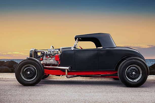 Old Car Custom Hot Rod on the road hot rod car stock pictures, royalty-free photos & images