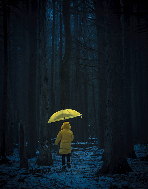 istock Little girl in the dark forest 533668105
