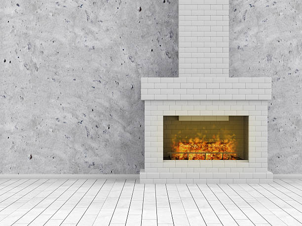 istock Modern Empty Room 3D illustration, Interior with Burning Fireplace 533669673