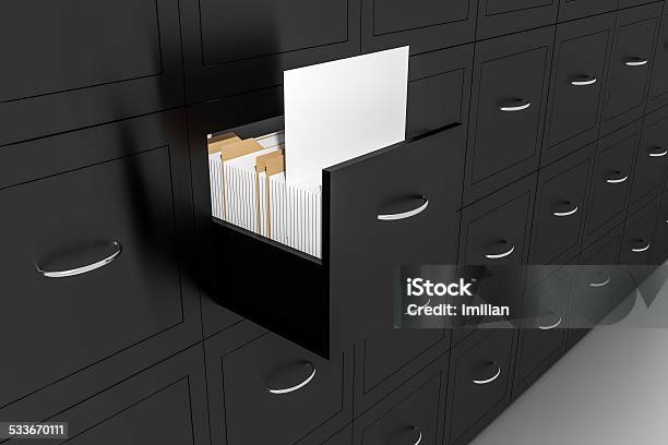 Opened Black File Cabinet White Empty Documents Illustration Stock Photo - Download Image Now