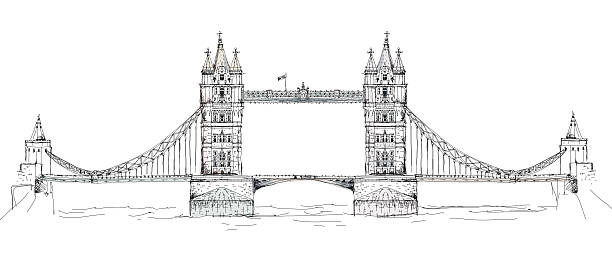 тауэрский мост в лондоне. эскиз collection - tower bridge london england panoramic bridge stock illustrations