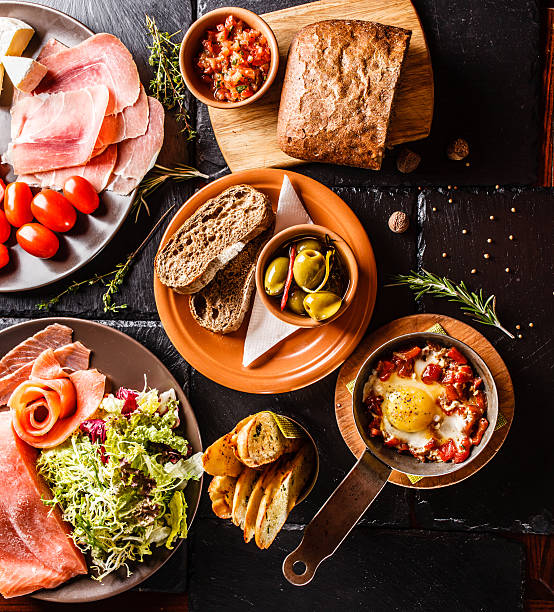 Spanish dinner cooked and served on the table stock photo