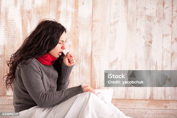 Young Beauty Caught A Cold Stock Photo - Download Image Now - Coughing, 2015, Adult