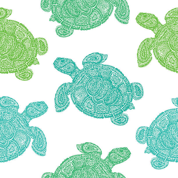 illustrations, cliparts, dessins animés et icônes de tortue de mer illustration de motif style de paisley mehndi. - backgrounds paisley pattern sea