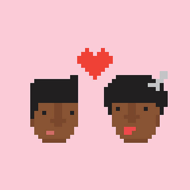 istock Pixel art style afro american couple in love vector illustration 533696690
