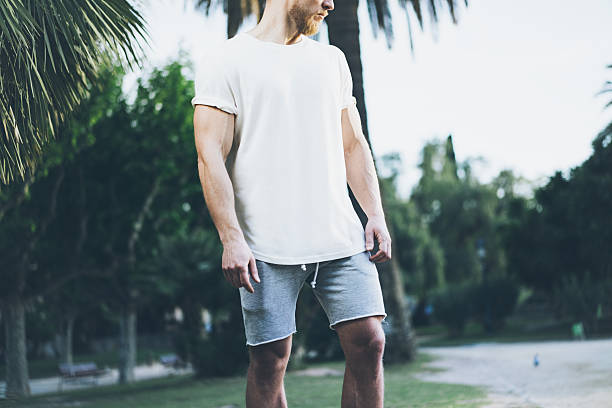 istock Image Bearded Muscular Man Wearing White Empty t-shirt and 533698462