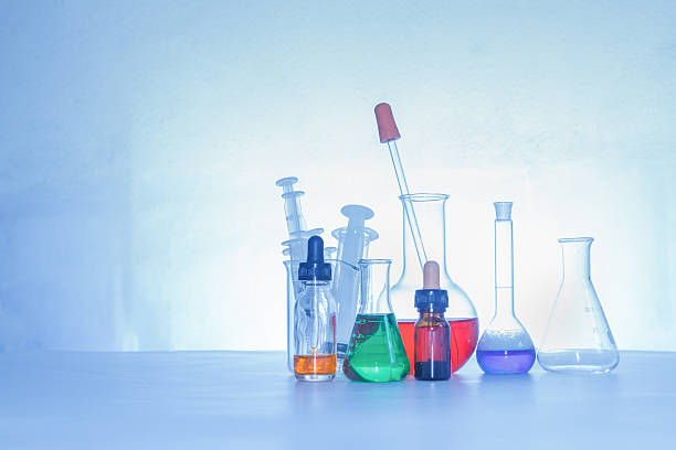 istock Laboratory glassware containing chemical liquid, science researc 533701426