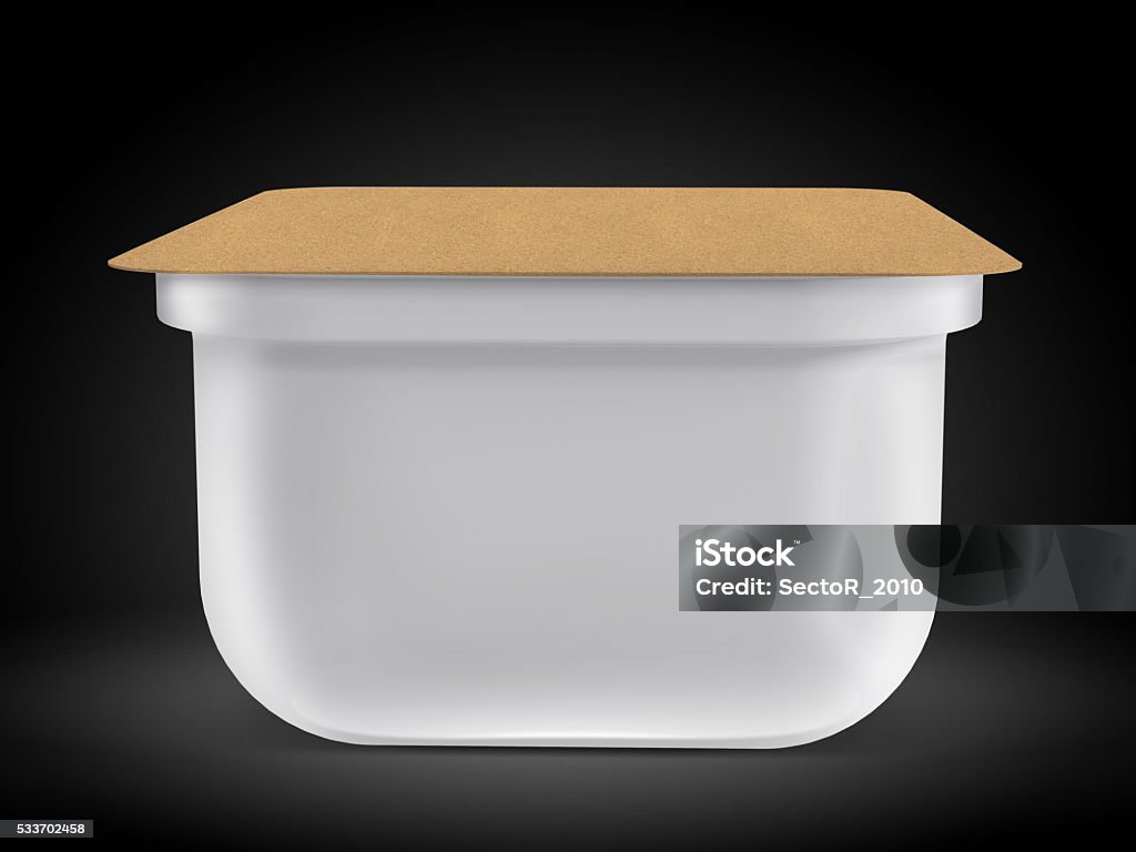 White plastic blank bank for food, oil, mayonnaise, margarine, cheese, White bank for food oil, mayonnaise, margarine, cheese, ice cream, olives, pickles, sour cream. Food and drink plastic blank. Template Ready For Your Design. Isolated on black. 3D illustration. High resolution. Art And Craft Stock Photo