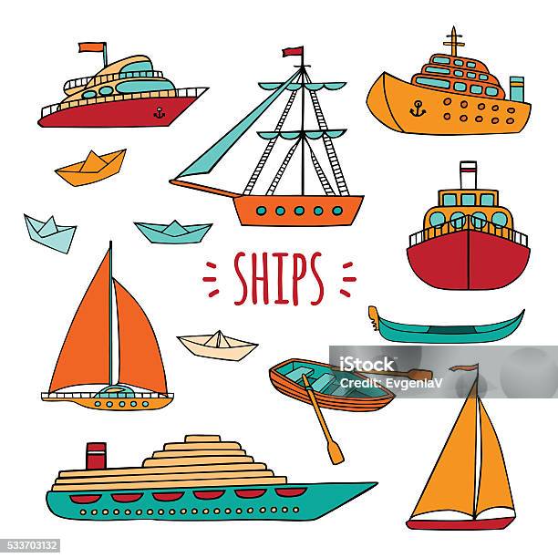 Large Set Of Marine Vessels Stock Illustration - Download Image Now - Art, Art And Craft, Black Color