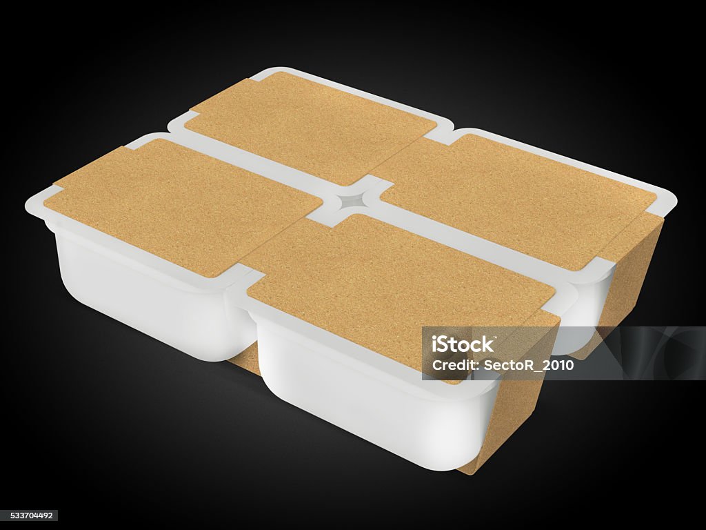 White plastic blank bank for food, oil, mayonnaise, margarine, cheese, White bank for food oil, mayonnaise, margarine, cheese, ice cream, olives, pickles, sour cream. Food and drink plastic blank. Template Ready For Your Design. Isolated on black. 3D illustration. High resolution. Art And Craft Stock Photo