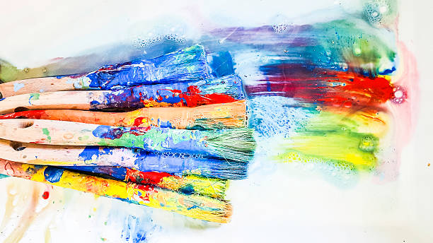 istock old dirty brushes with color 533706286
