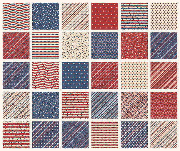 Set of American patriotic stars and stripes seamless patterns in vintage colors. Independence Day vector backgrounds.