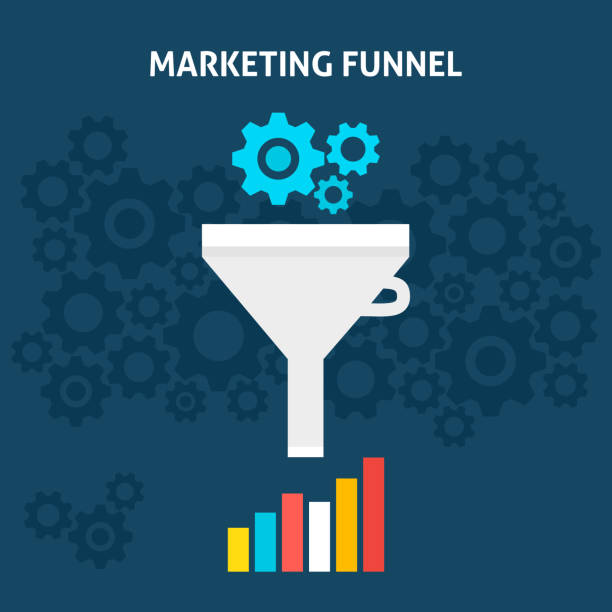 marketing-trichter flache konzept - conversion funnel stock-grafiken, -clipart, -cartoons und -symbole