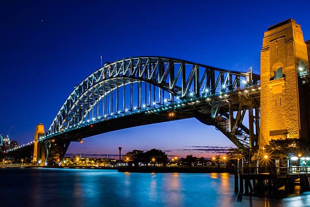 Sydney Harbour Bridge by Night The Sydney Harbour Bridge as the sun sets. sydney harbour bridge stock pictures, royalty-free photos & images