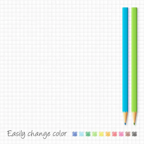 Vector illustration of Color pencils on grid paper - Blue & Green