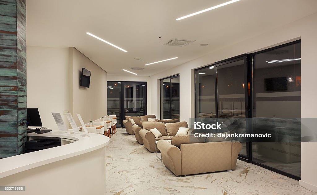 Hotel Interior Modern Design Interior of a modern hotel, reception place. Architecture Stock Photo