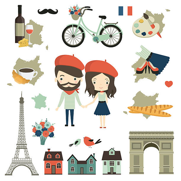 illustrazioni stock, clip art, cartoni animati e icone di tendenza di la francia - paris france heterosexual couple couple french culture