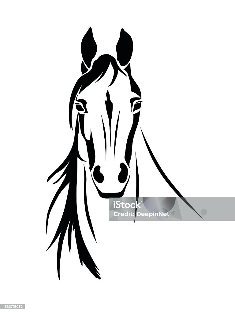 Silhouette of a horse head front view Stencil a horse's head on a white background Horse stock vector