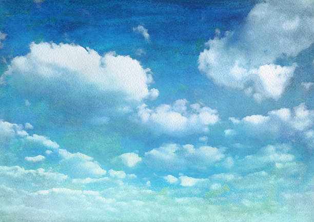 ilustraciones, imágenes clip art, dibujos animados e iconos de stock de acuarela verano cielo azul con nubes - sky watercolour paints watercolor painting cloud