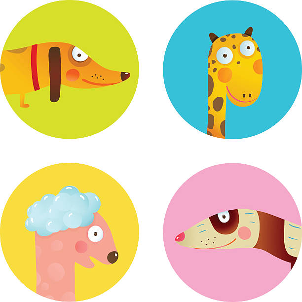 ilustraciones, imágenes clip art, dibujos animados e iconos de stock de divertidos dibujos animados de animales bebé colección de iconos de diseño para niños - ferret bizarre animal cartoon