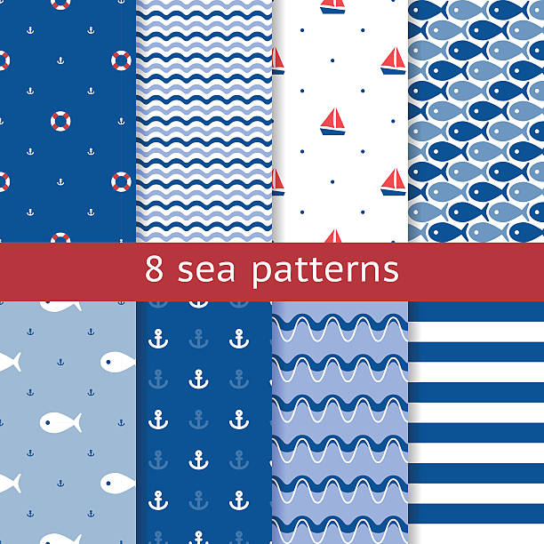 zestaw morze bez szwu wzorów - anchor nautical vessel sea sailboat stock illustrations