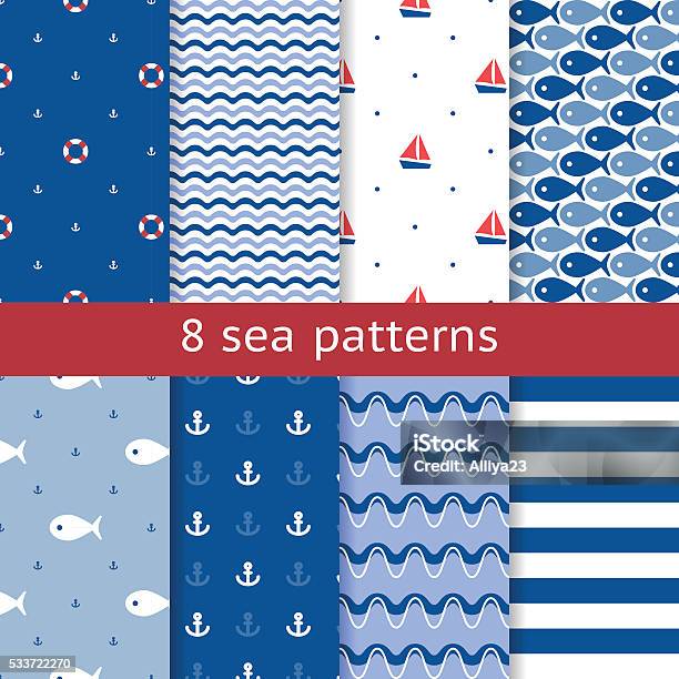 Set Of Seamless Sea Patterns Stock Illustration - Download Image Now ...