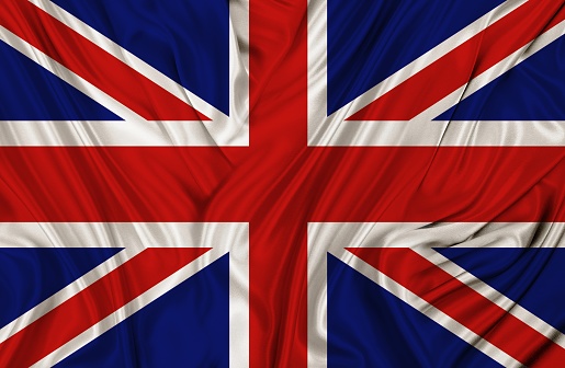 United Kingdom, UK flag, three dimensional render, satin texture