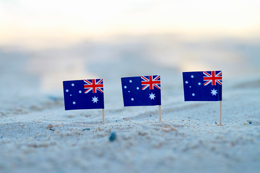 Australian flag on the beach for Australia day