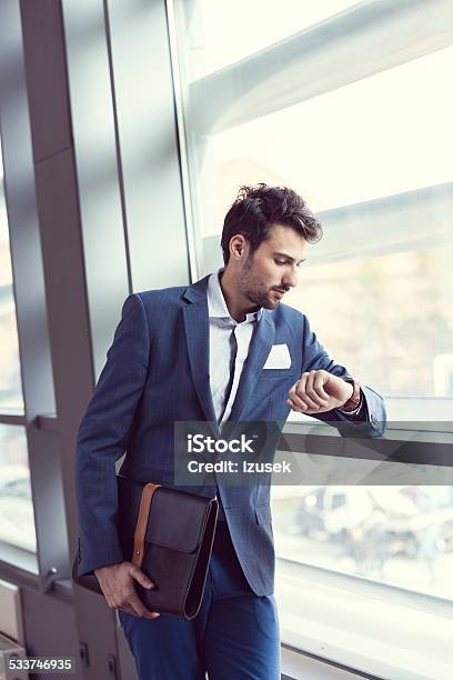 Elegant Businessman In The Office Stock Photo - Download Image Now - Businessman, Briefcase, Checking the Time