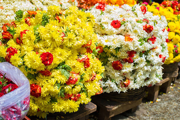 corda feito de flores - india bangalore flower business imagens e fotografias de stock