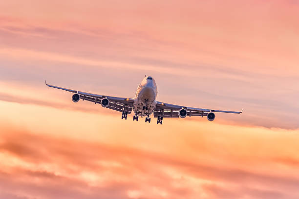 旅客機 - airport airplane landing red ストックフォトと画像