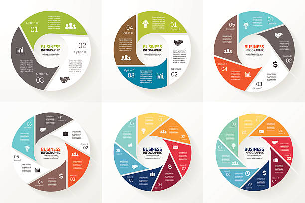 ilustraciones, imágenes clip art, dibujos animados e iconos de stock de círculo infografía, diagrama de negocios con las opciones - three objects arrow sign circle chart