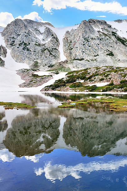 istock Snowy Range Mountains and alpine lake with reflection 533776079