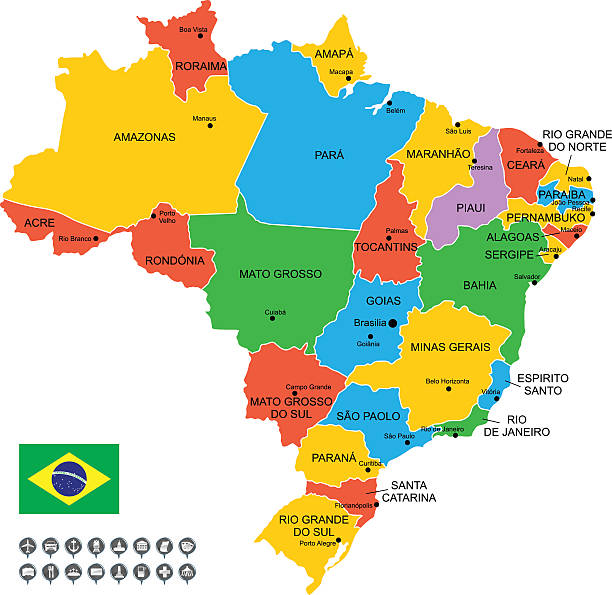 ilustrações, clipart, desenhos animados e ícones de vetor mapa detalhado do brasil - ceara state